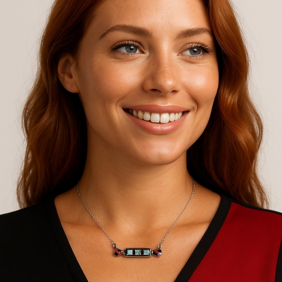 Opal & Checkerboard  Sterling Gemstone Bar Necklace